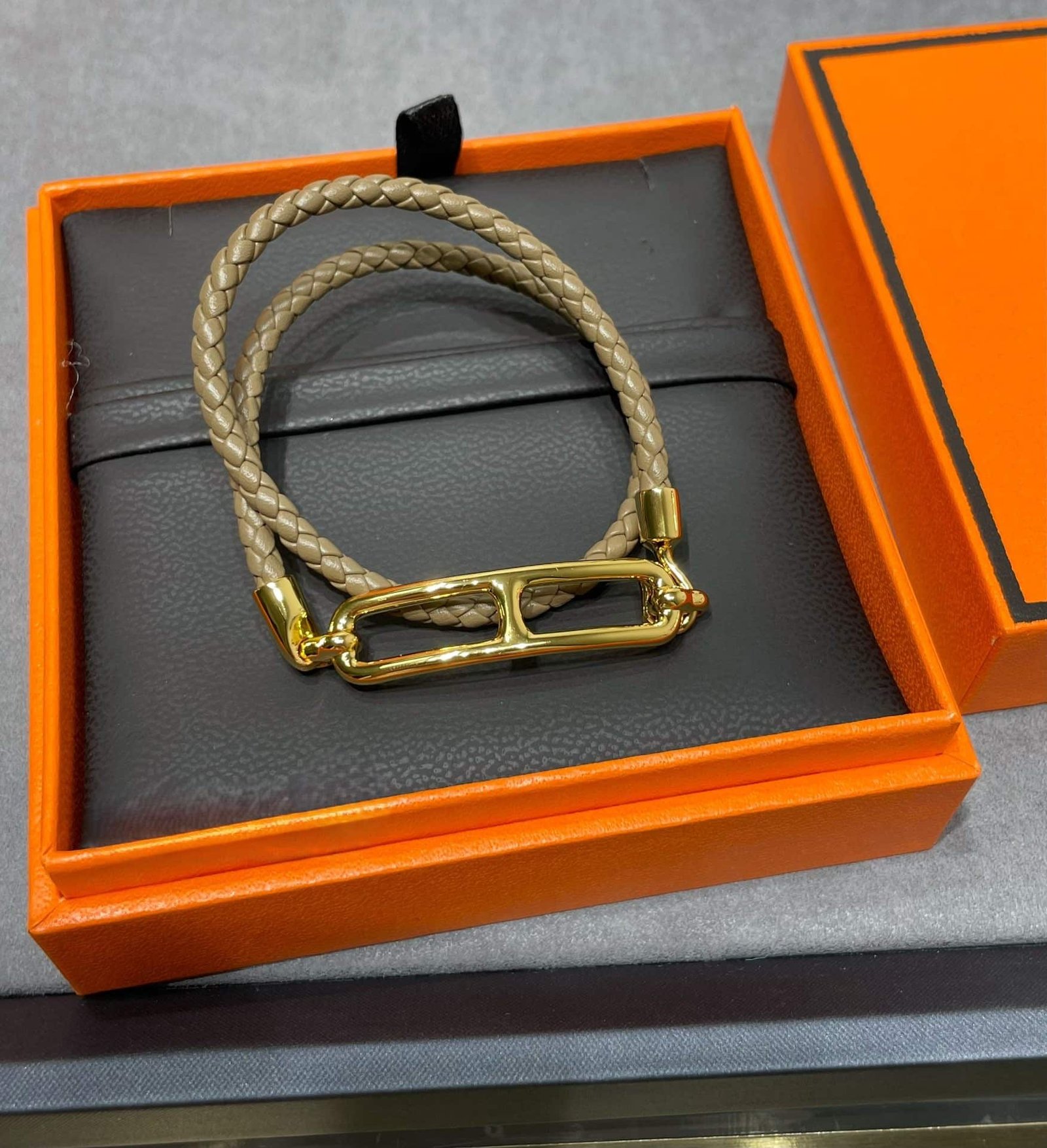 H**me5 Roulis Double Tour Bracelet Khaki Gold Hardware