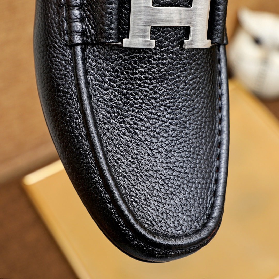 H**me5 Men’S Loafer Moccasin Leather With H Silver Black