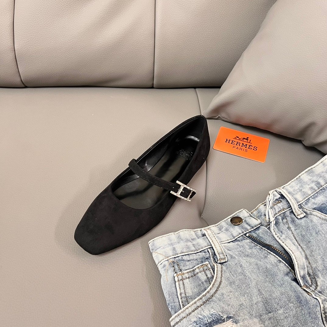 H**me5 Jane Ballet Flat In Velvet Noir H242046Z 02370
