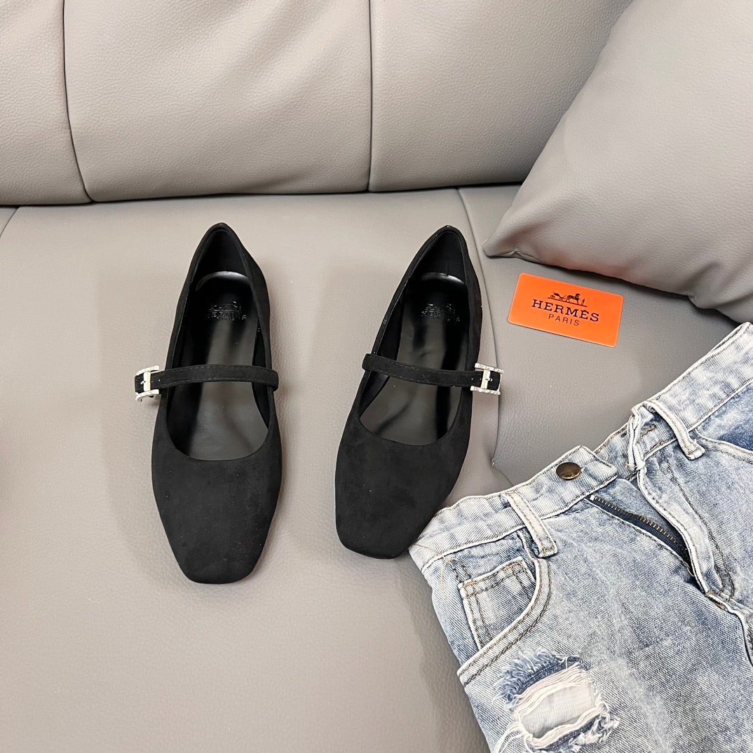H**me5 Jane Ballet Flat In Velvet Noir H242046Z 02370