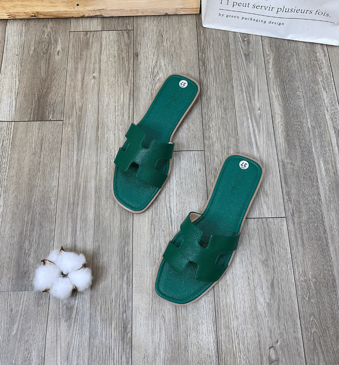 H**me5 Slippers Flat Oran Full Dark Green H021056Z