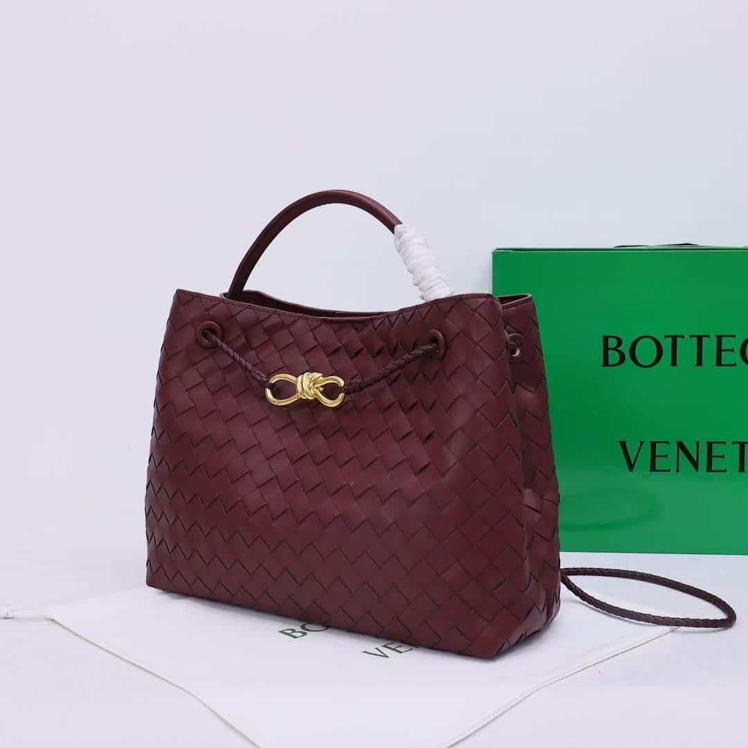 B0tt*ga Ven*ta Andiamo Intrecciato Leather Top Handle Burgundy Black 33Cm