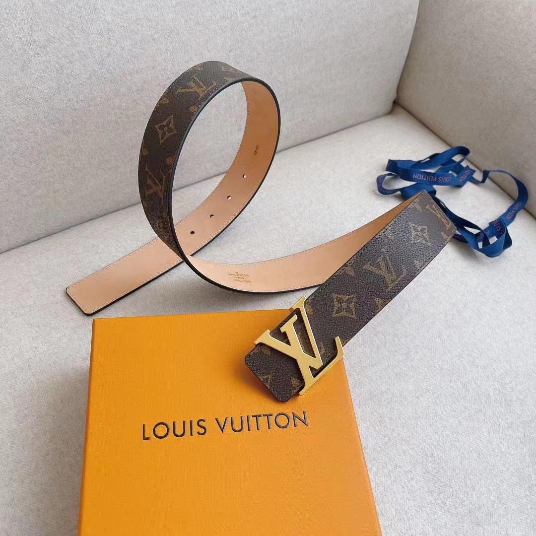 L0vis Vvtt0n Initiales Reversible Monogram Eclipse Canvas Belt Gold Metal 4Cm