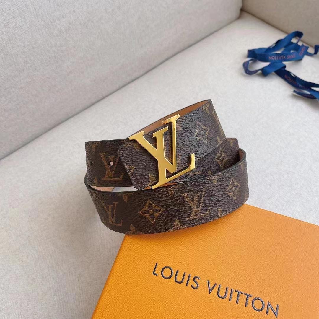 L0vis Vvtt0n Initiales Reversible Monogram Eclipse Canvas Belt Gold Metal 4Cm