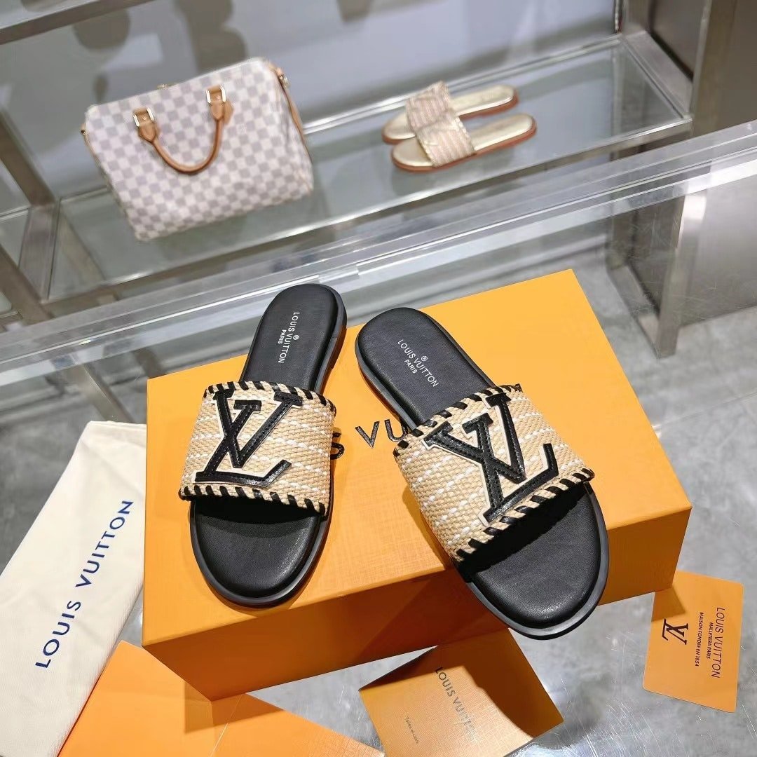 L0vis Vvtt0n Lock It Flat Raffia Mules Black