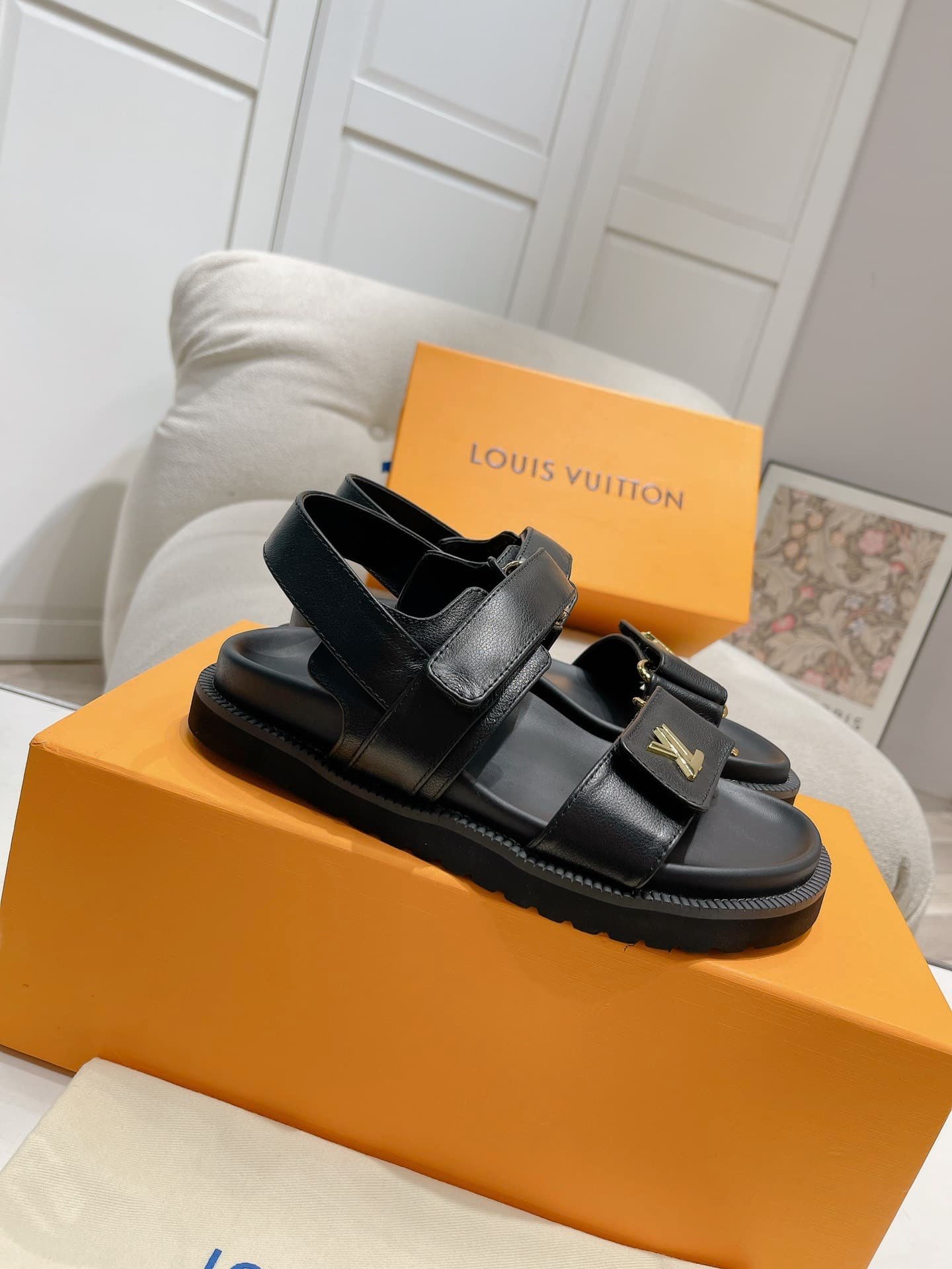 L0vis Vvtt0n Lv Sunset Flat Comfort Sandals Black 1Abw6W