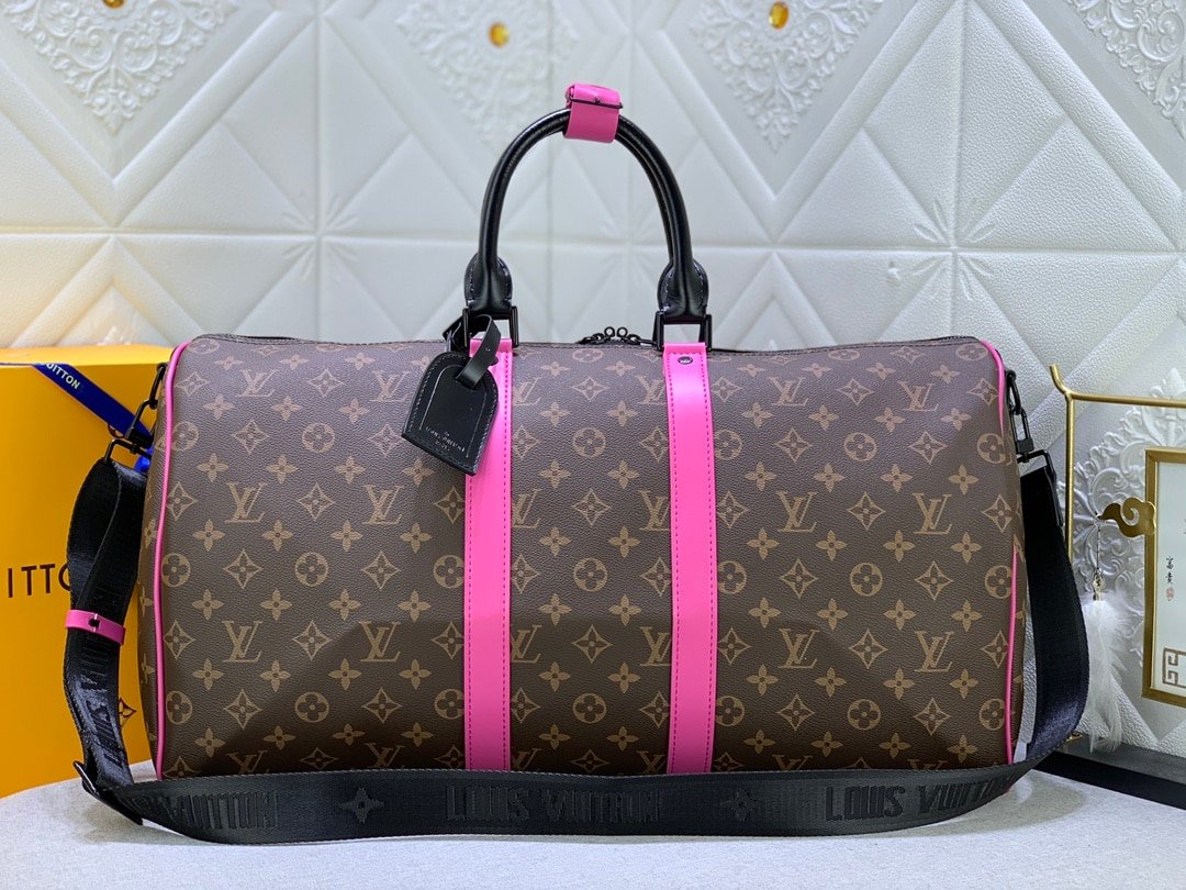 L0vis Vvtt0n Keepall Bandoulière 50 Brown And Pink Macassar Canvas