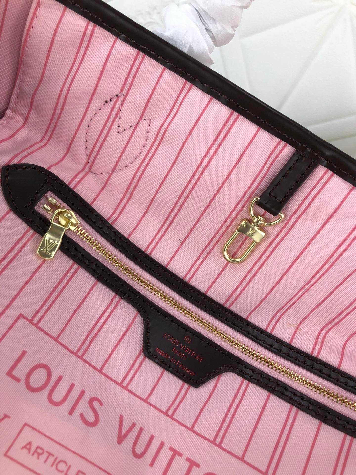 L0vis Vvtt0n Damier Ebene Neverfull Mm Brown And Light Pink 32Cm N41603