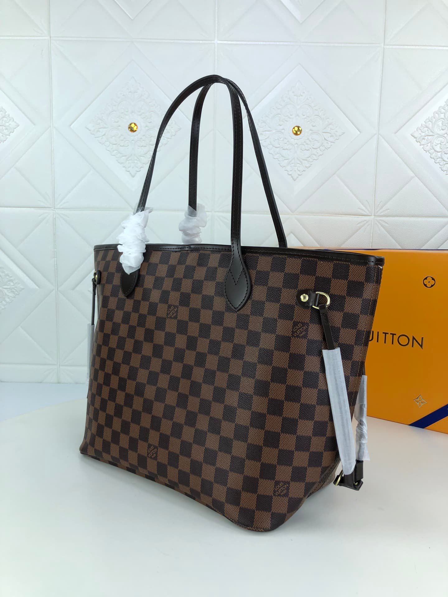 L0vis Vvtt0n Damier Ebene Neverfull Mm Brown And Light Pink 32Cm N41603