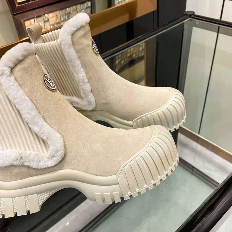 L0vis Vvtt0n Ruby Flat Boots Suede Calfskin And Shearling Beige 1Agwgb