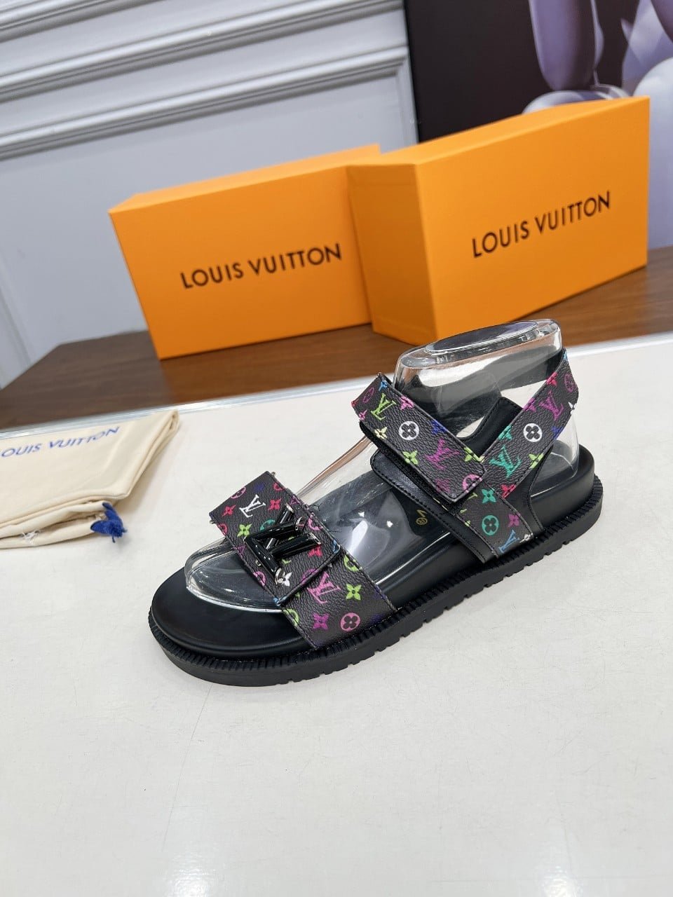 L0vis Vvtt0n X Murakami Lv Sunset Flat Comfort Sandal Black 1Agxf6