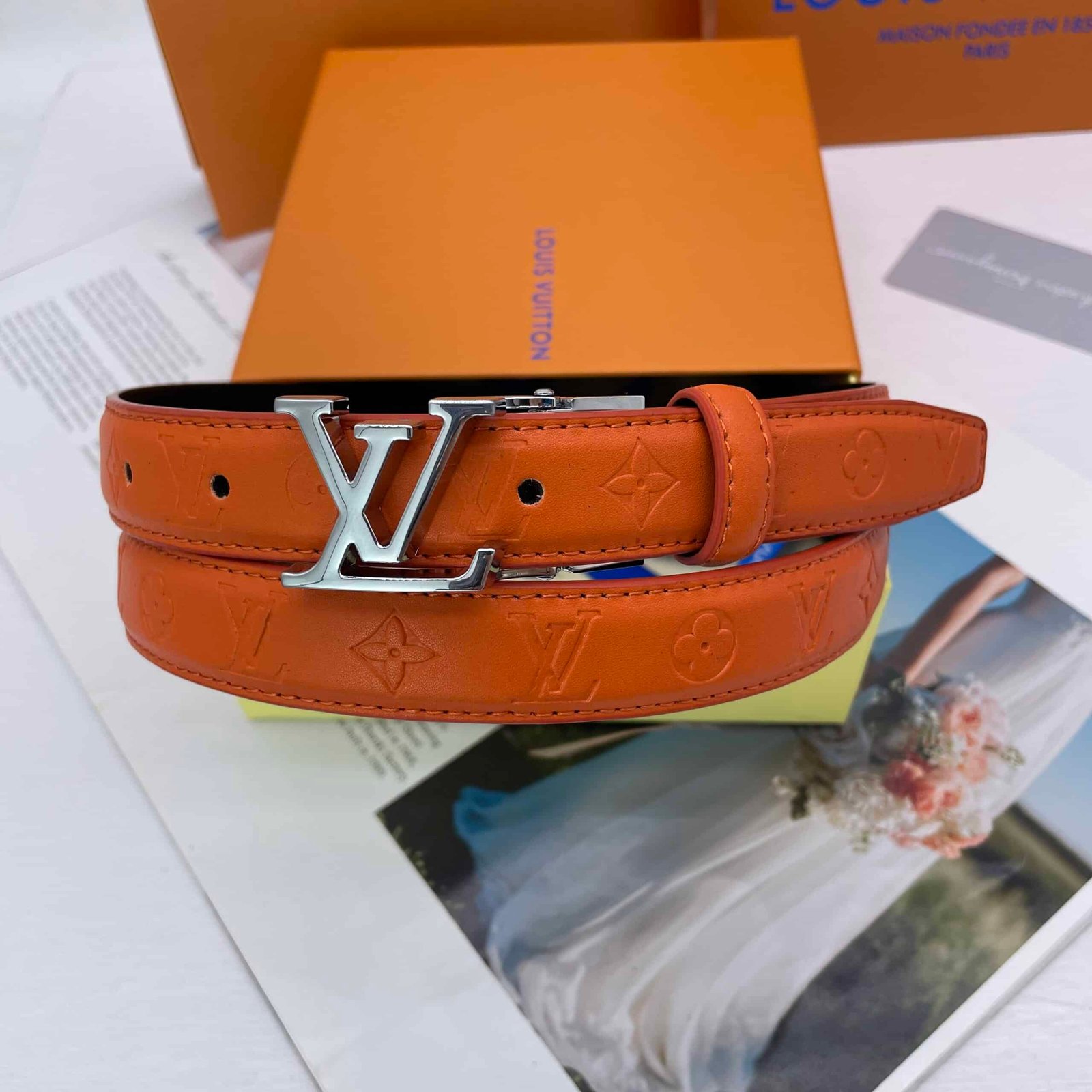 L0vis Vvtt0n Initiales Leather Belt Monogram Orange 25Mm