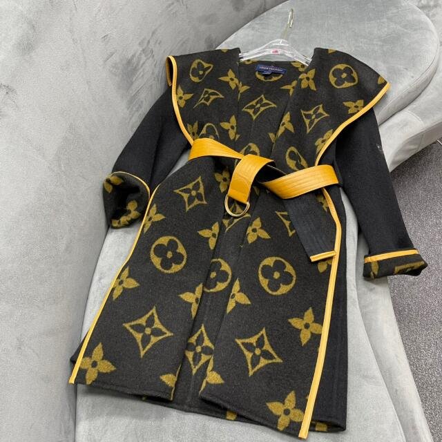 L0vis Vvtt0n Hooded Wrap Coat Monogram Wool In Black
