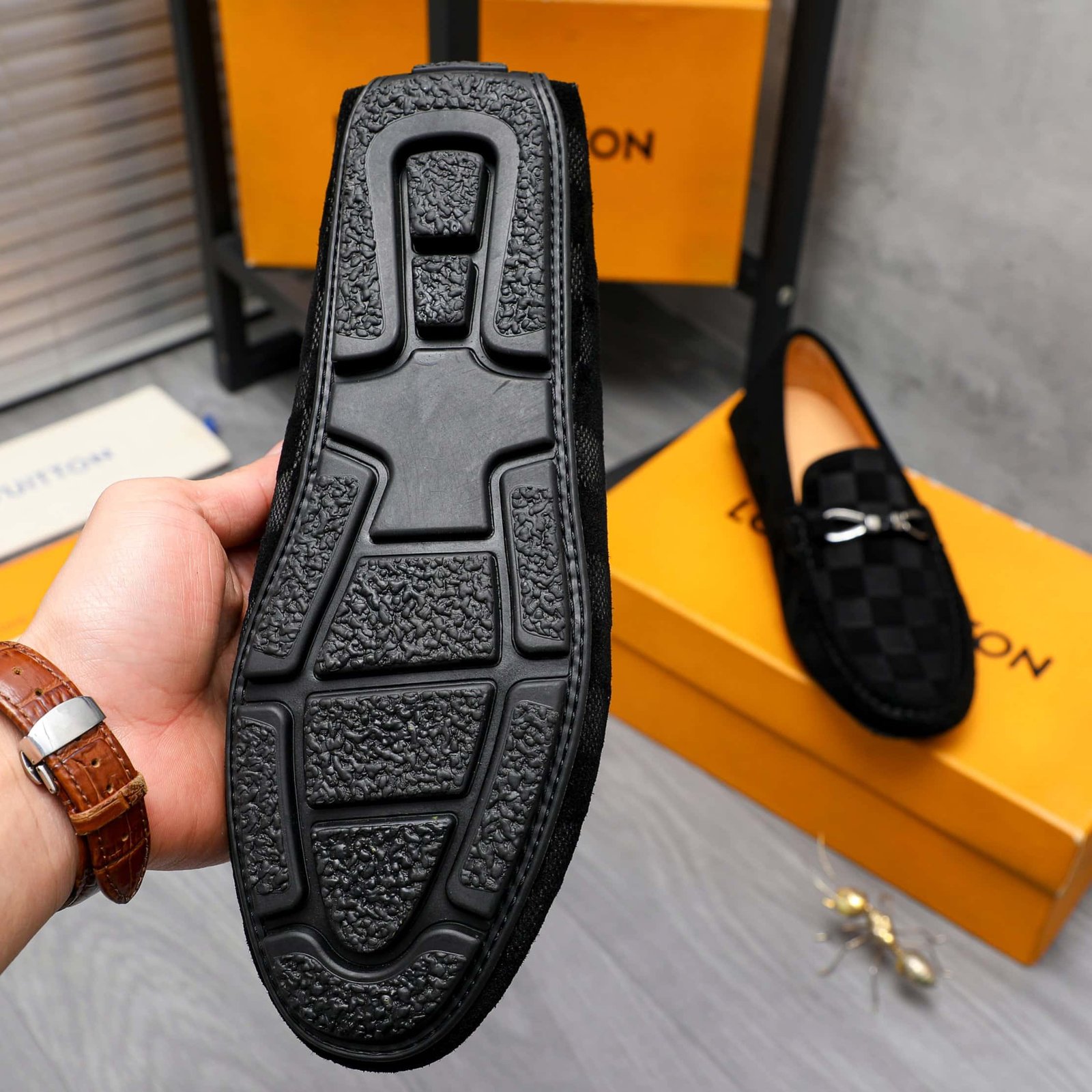 L0vis Vvtt0n Lv Damier Suede Leather Loafers In Black