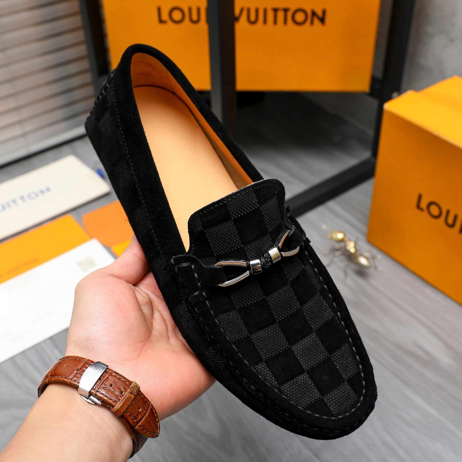 L0vis Vvtt0n Lv Damier Suede Leather Loafers In Black