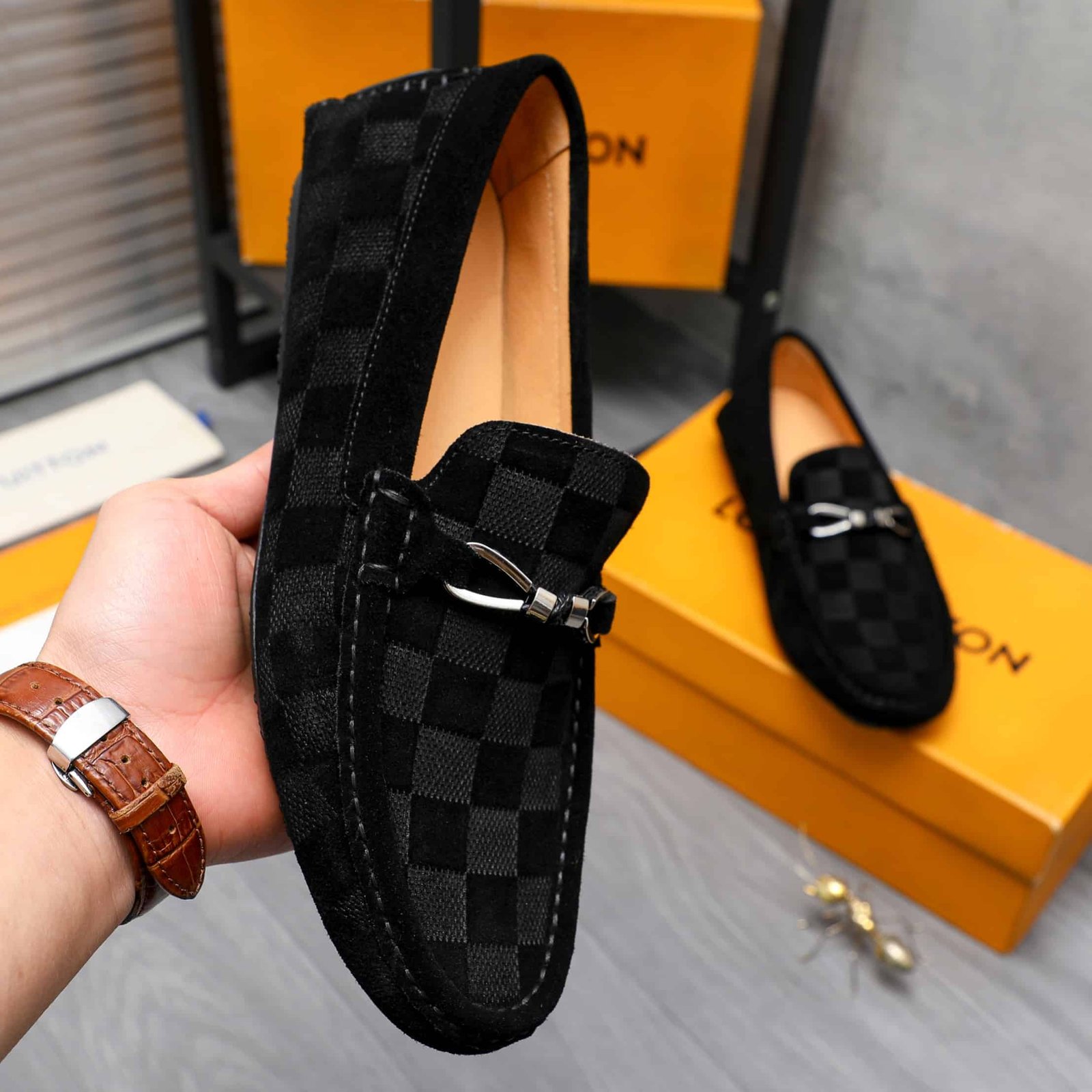 L0vis Vvtt0n Lv Damier Suede Leather Loafers In Black