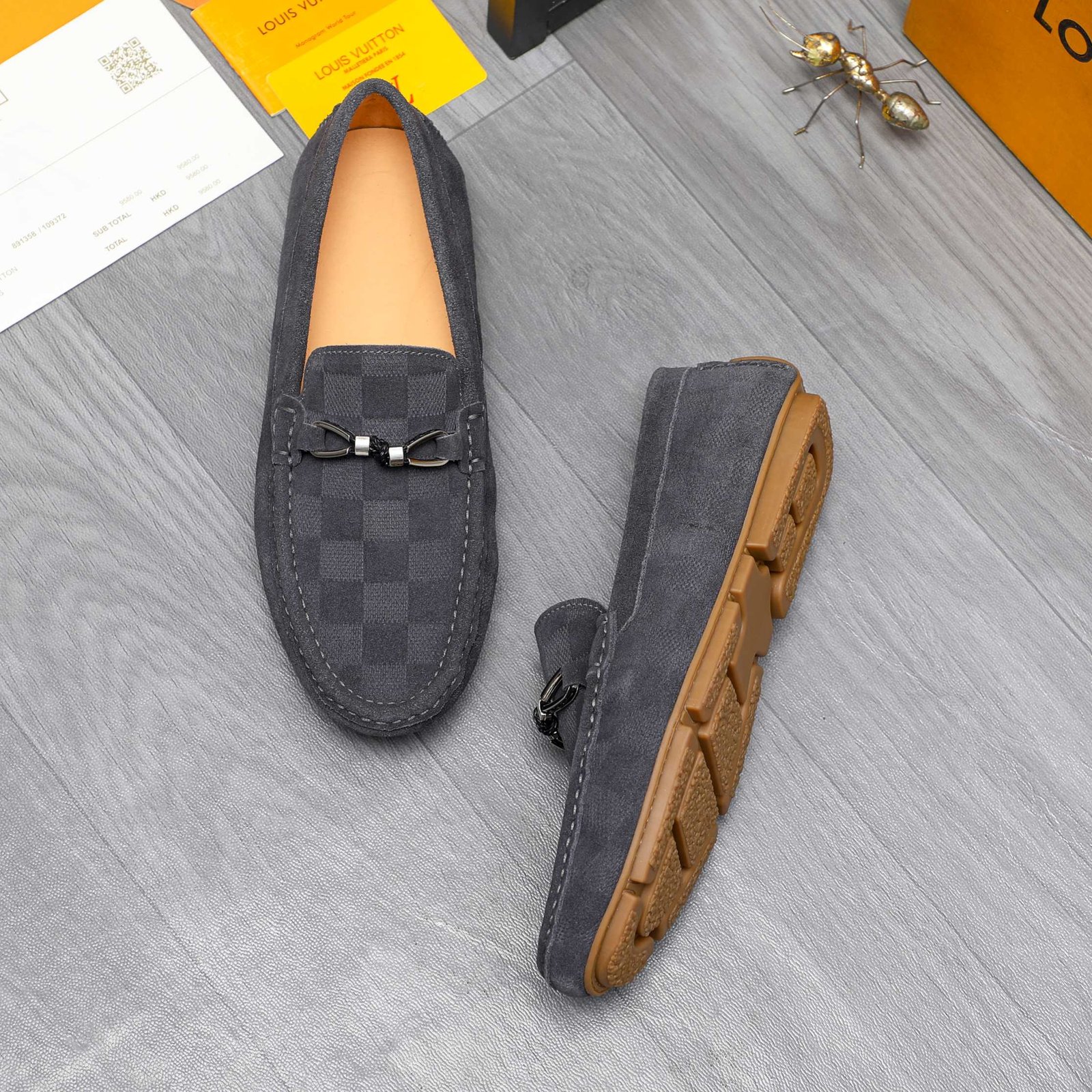L0vis Vvtt0n Lv Damier Suede Leather Loafers In Grey
