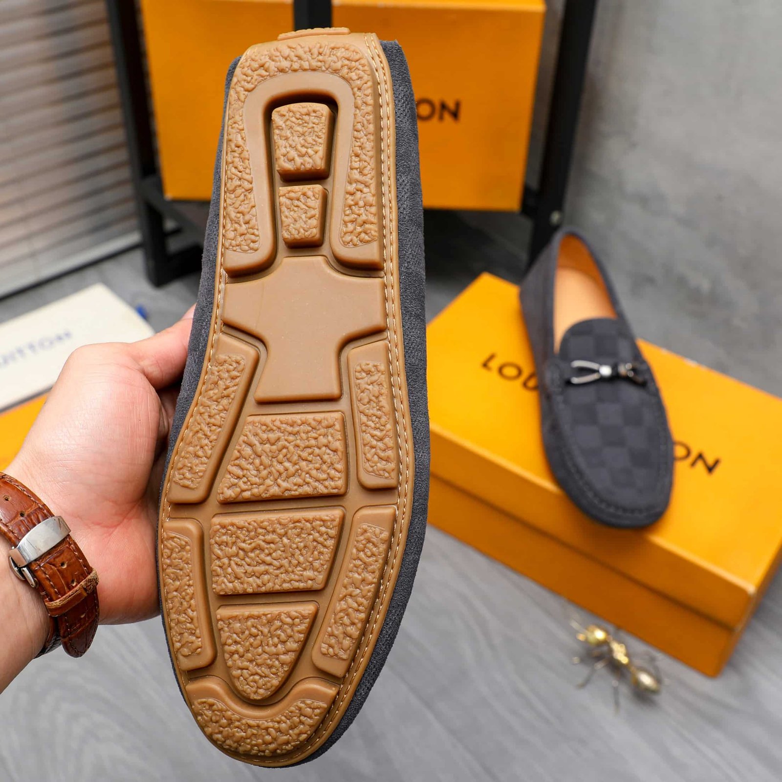L0vis Vvtt0n Lv Damier Suede Leather Loafers In Grey