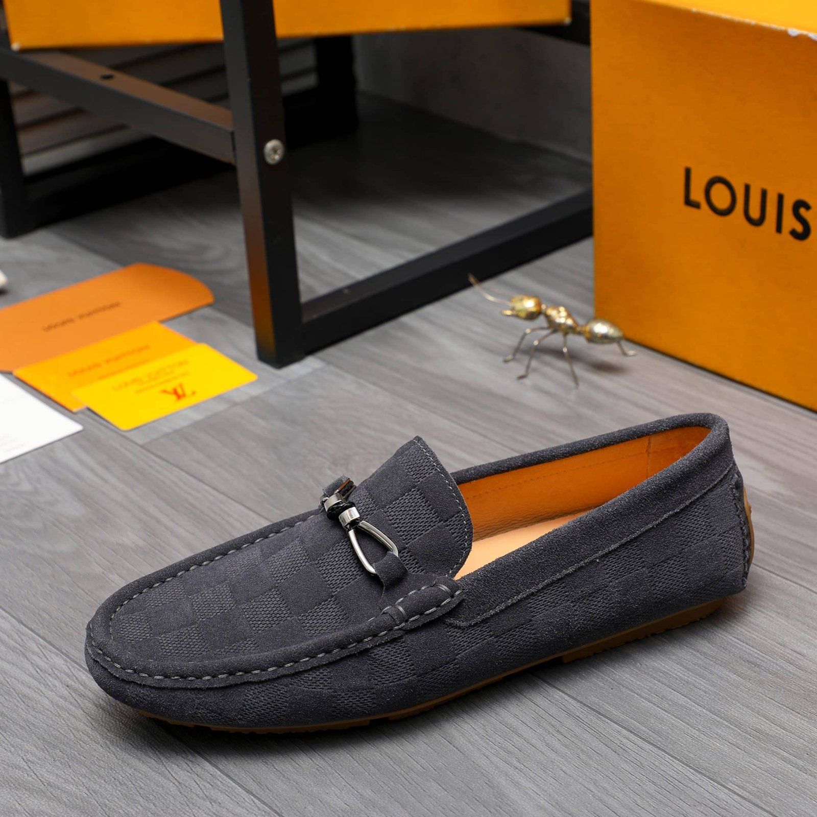 L0vis Vvtt0n Lv Damier Suede Leather Loafers In Grey