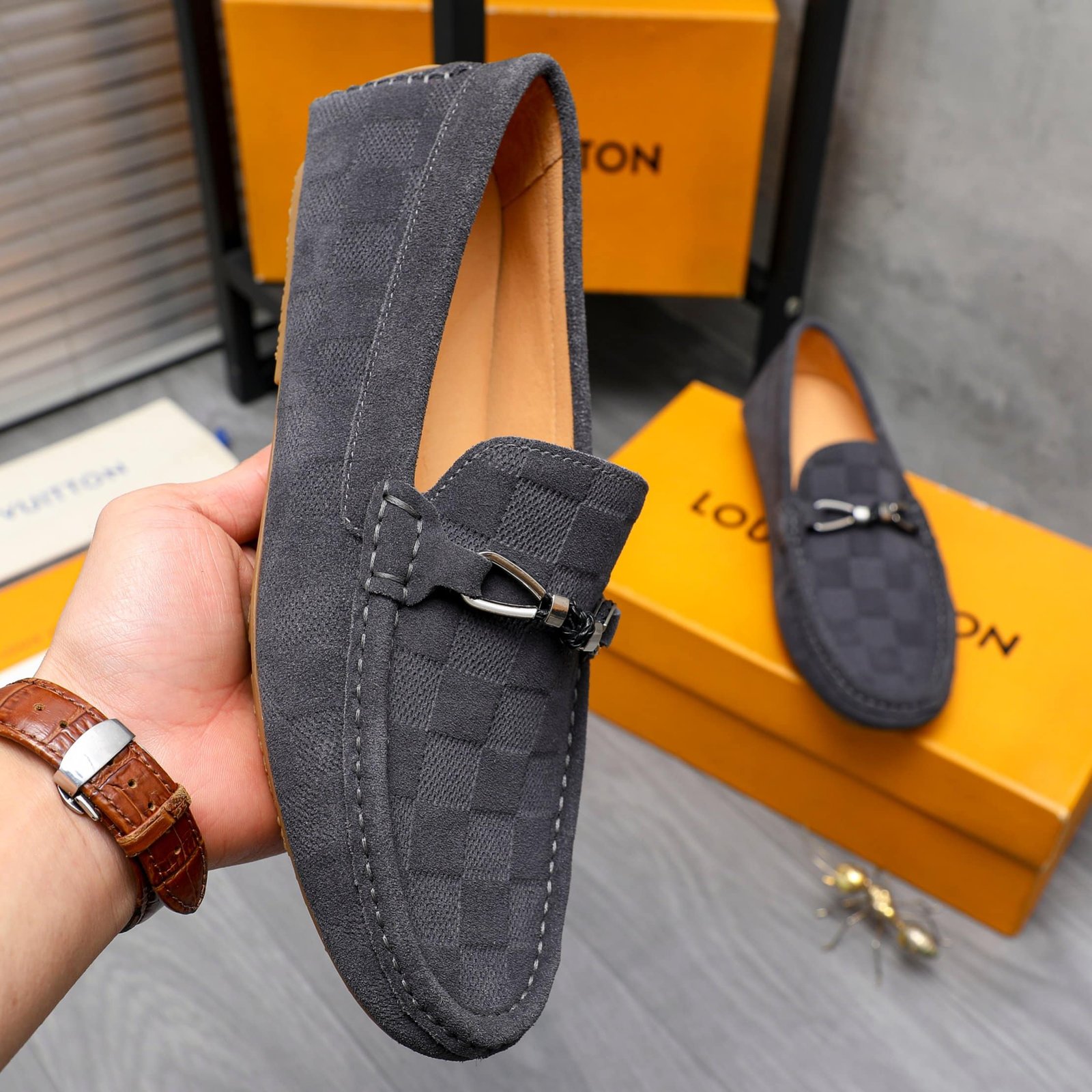 L0vis Vvtt0n Lv Damier Suede Leather Loafers In Grey