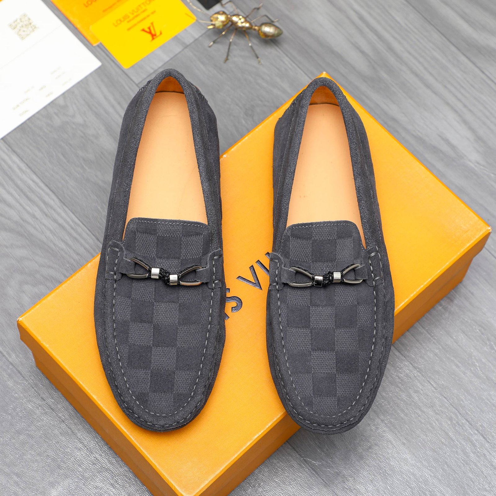 L0vis Vvtt0n Lv Damier Suede Leather Loafers In Grey