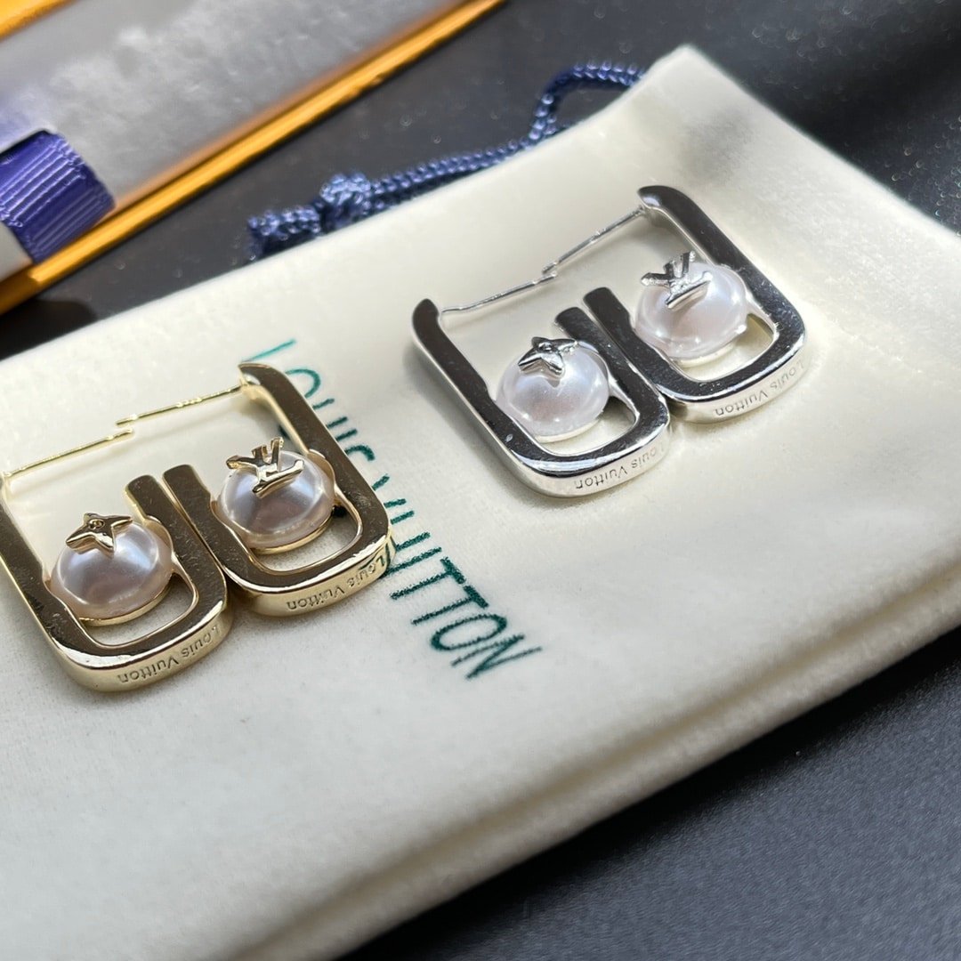 L0vis Vvtt0n My Lv Chain Pearls Earrings Silver