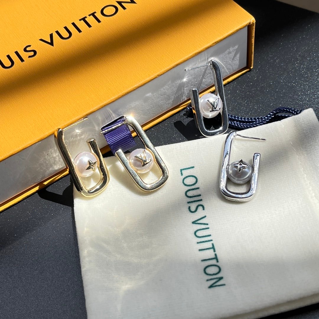 L0vis Vvtt0n My Lv Chain Pearls Earrings Silver