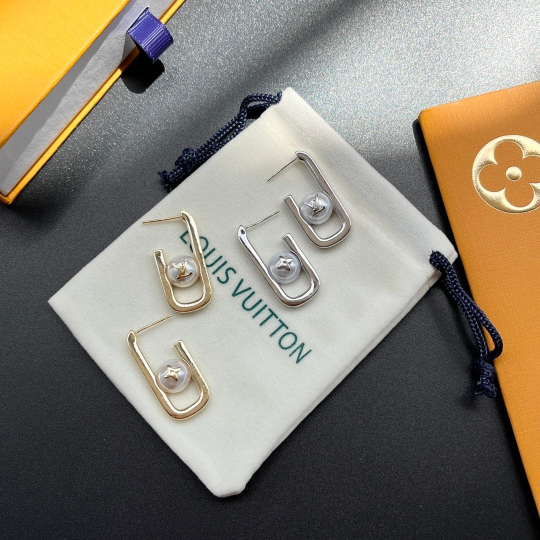 L0vis Vvtt0n My Lv Chain Pearls Earrings Silver