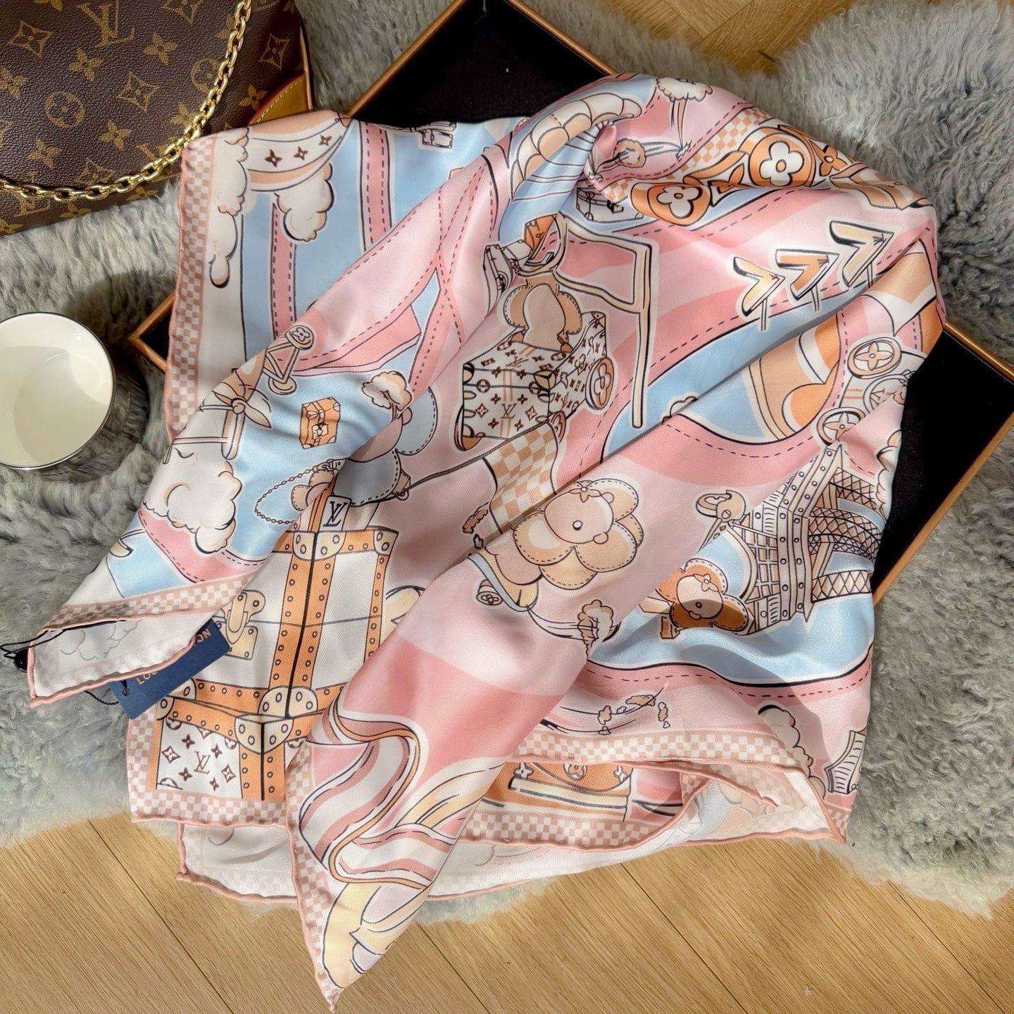 L0vis Vvtt0n Vivienne 90 Speedy Square Silk Scarf Light Pink 90Cm M79155