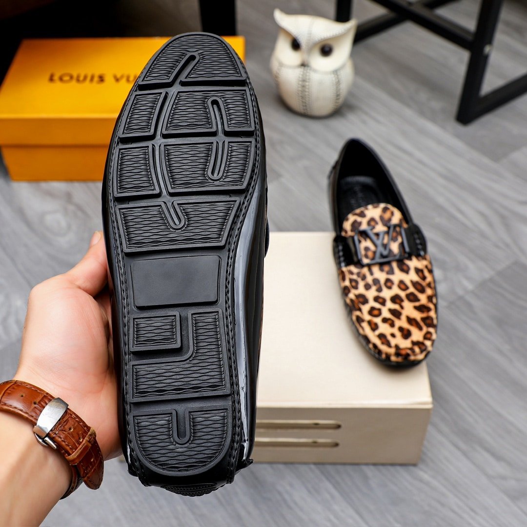 L0vis Vvtt0n Loafer Polish Leather Leopard Pattern In Black