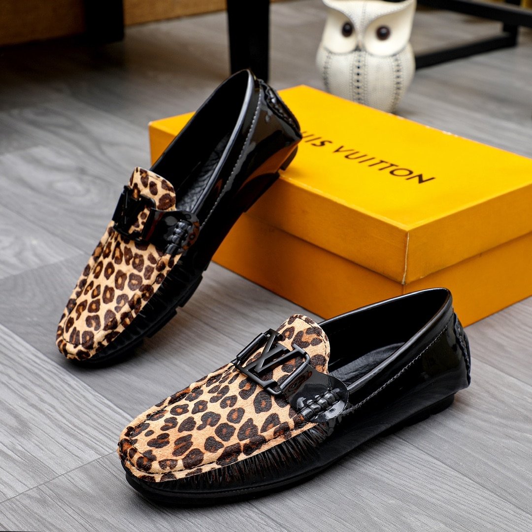 L0vis Vvtt0n Loafer Polish Leather Leopard Pattern In Black