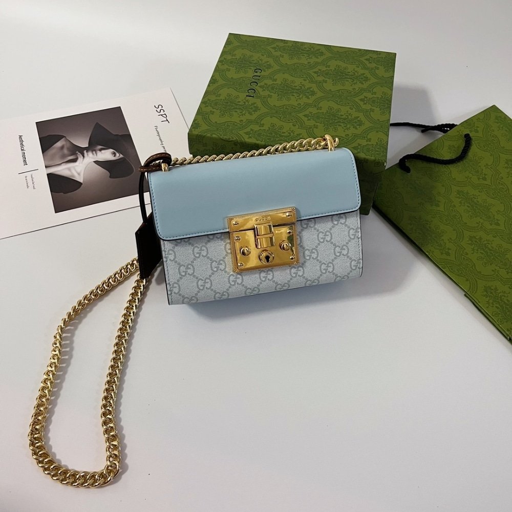 Gvc*1 Padlock Small Shoulder Bag Gg Svp*me Dusty Blue 20Cm 409487 Fad3R 8744