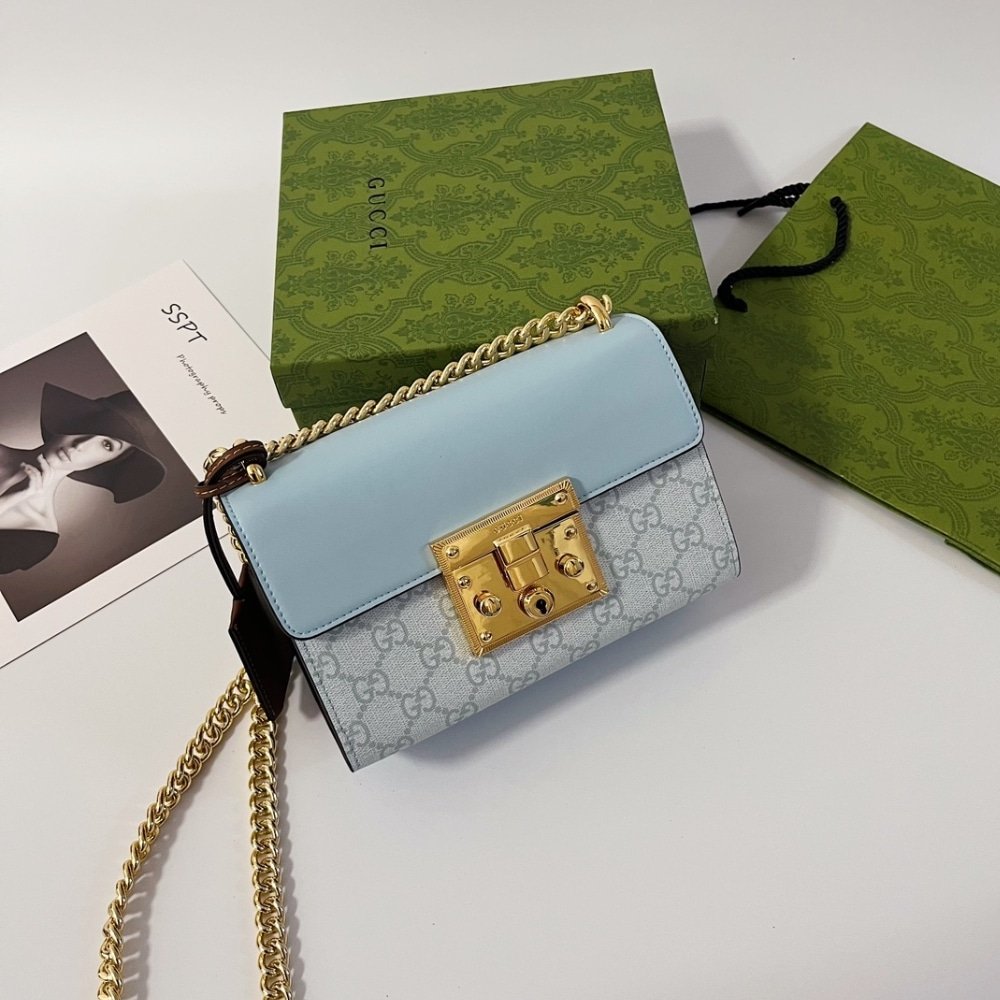 Gvc*1 Padlock Small Shoulder Bag Gg Svp*me Dusty Blue 20Cm 409487 Fad3R 8744