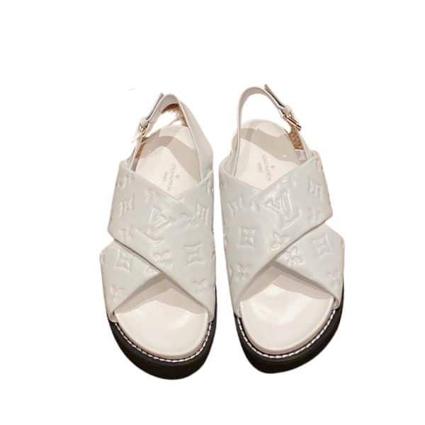 L0vis Vvtt0n Monogram Embossed Paseo Flat Comfort Sandals White