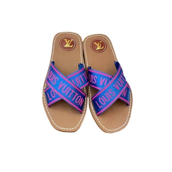 L0vis Vvtt0n Cross Strap Flat Slides Blue