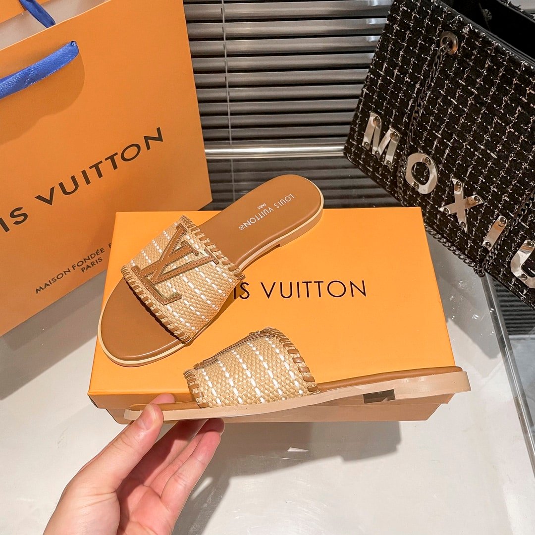 L0vis Vvtt0n Lock It Flat Raffia Mules Brown