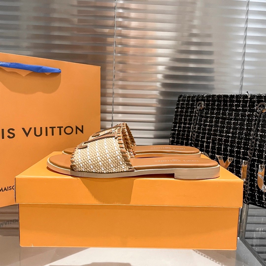 L0vis Vvtt0n Lock It Flat Raffia Mules Brown