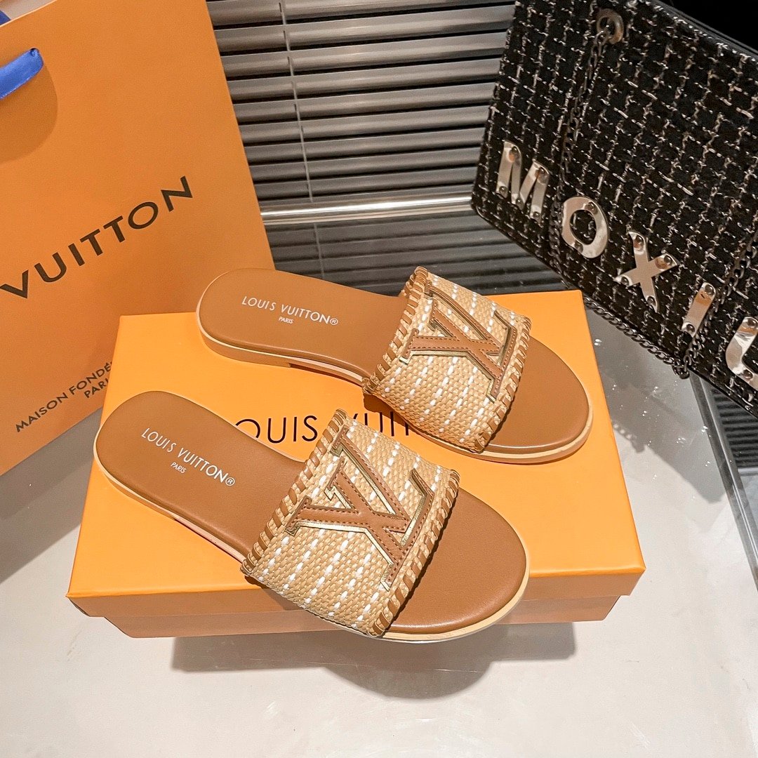 L0vis Vvtt0n Lock It Flat Raffia Mules Brown