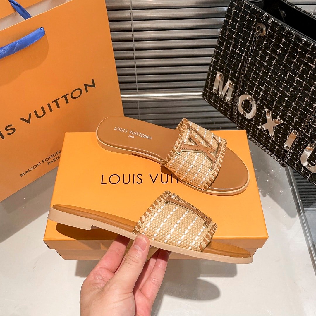 L0vis Vvtt0n Lock It Flat Raffia Mules Brown