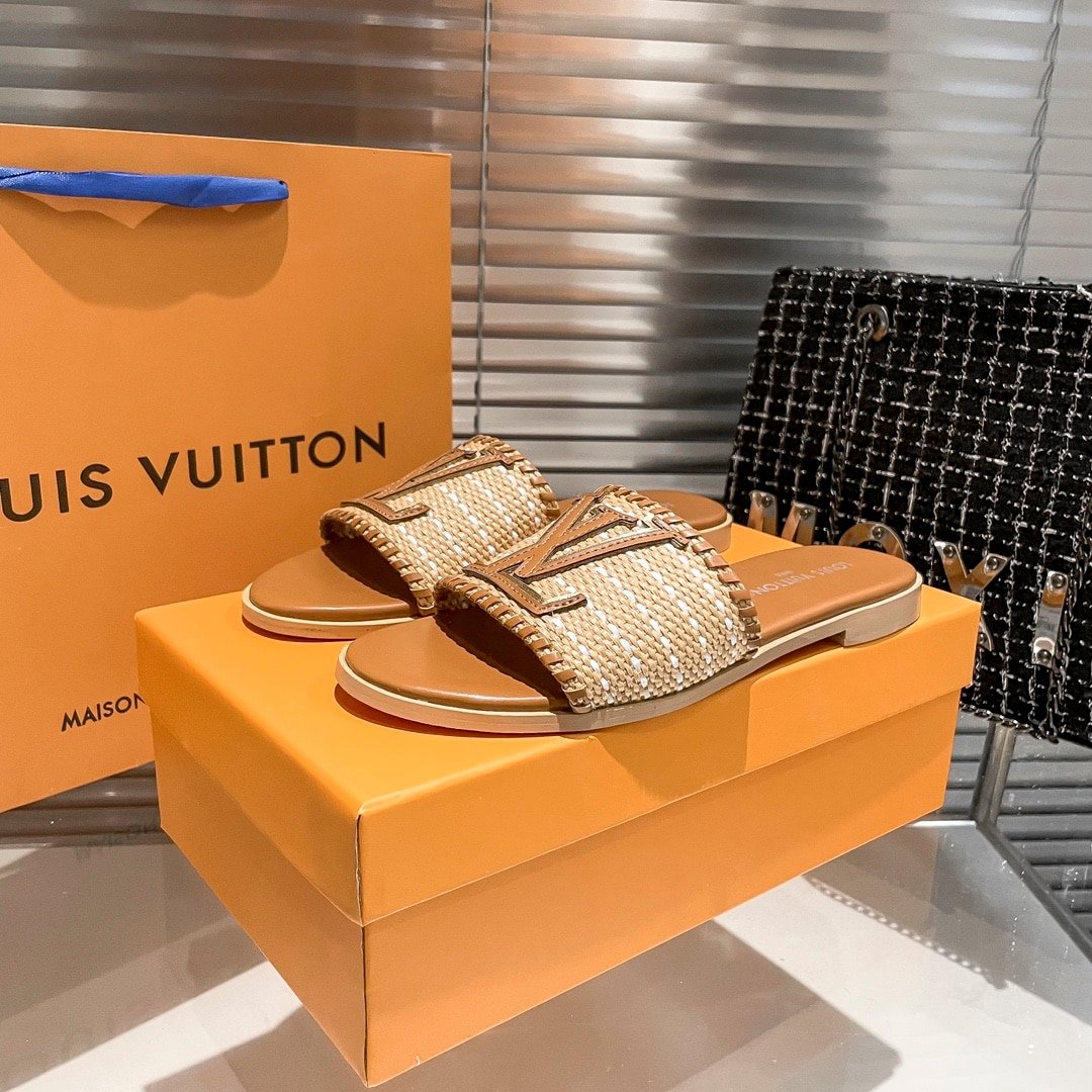L0vis Vvtt0n Lock It Flat Raffia Mules Brown