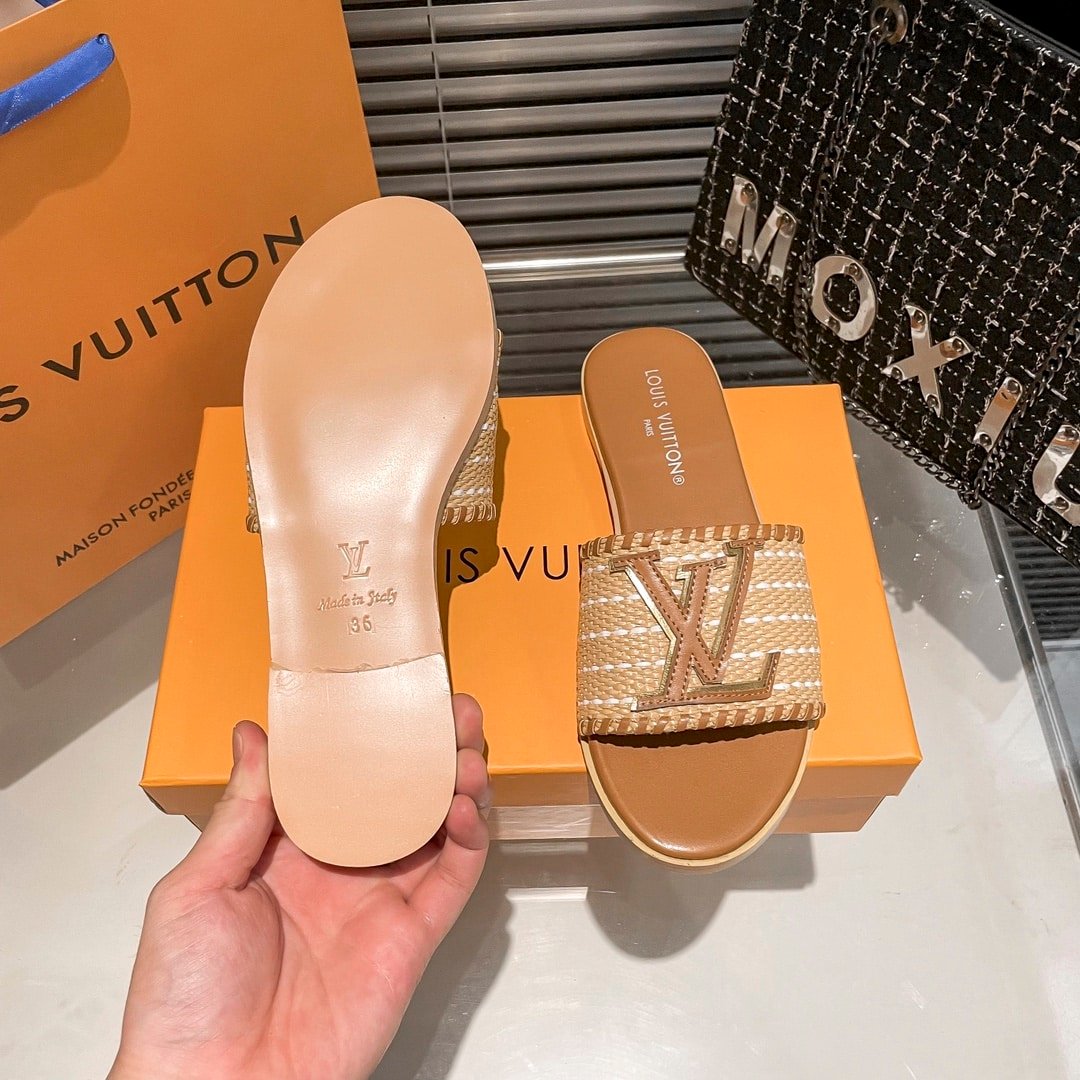L0vis Vvtt0n Lock It Flat Raffia Mules Brown