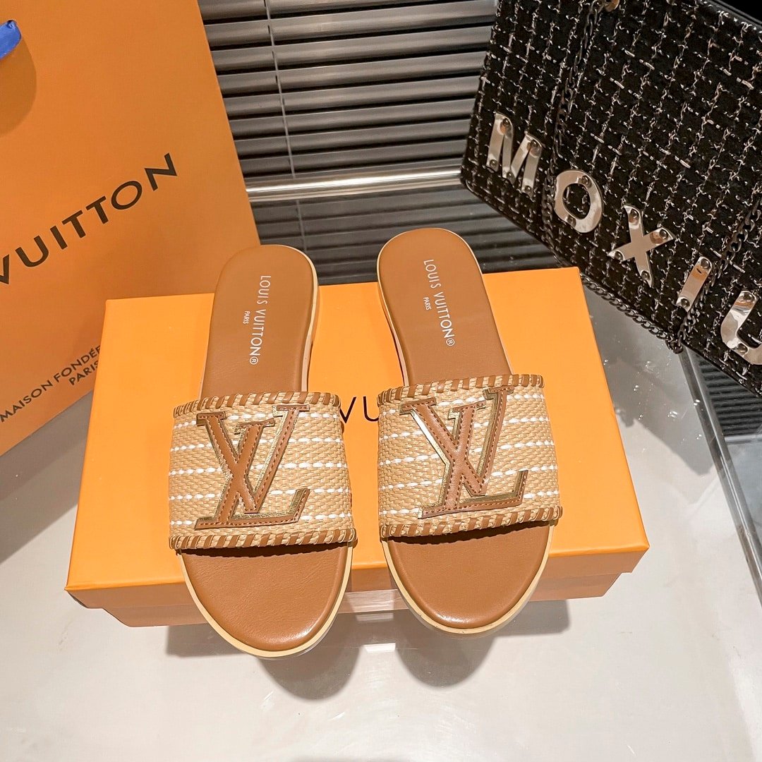 L0vis Vvtt0n Lock It Flat Raffia Mules Brown