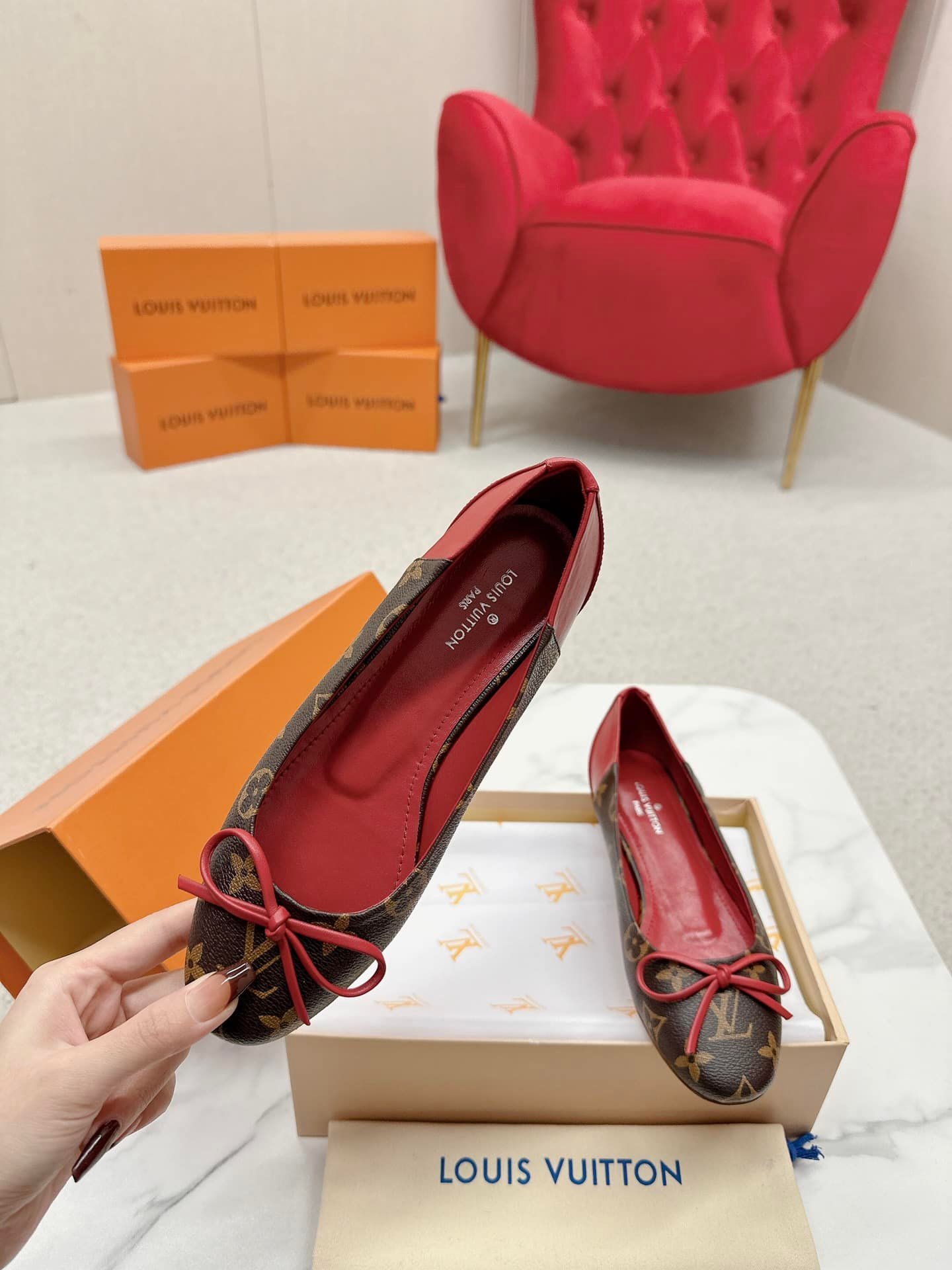 L0vis Vvtt0n Joy Ballerina Flats Monogram Red