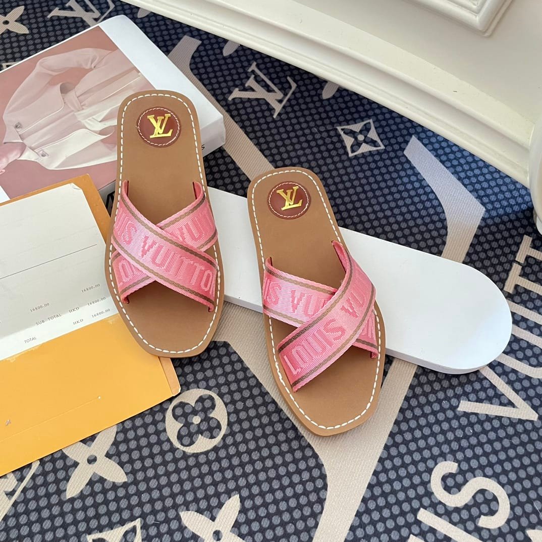 L0vis Vvtt0n Cross Strap Flat Slides Light Pink
