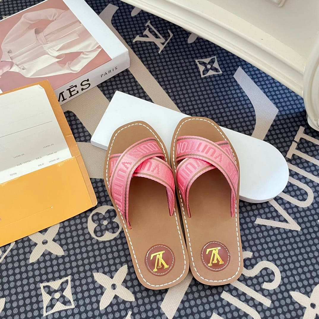 L0vis Vvtt0n Cross Strap Flat Slides Light Pink