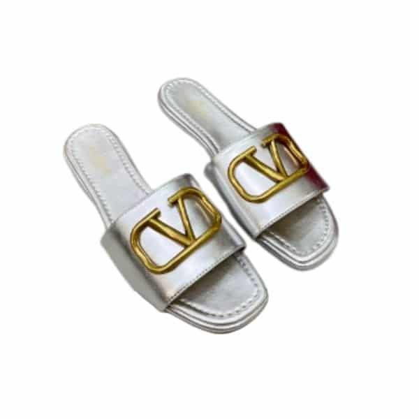 Va1e*ntin0 Garavani Vlogo Signature Slide Sandal Silver