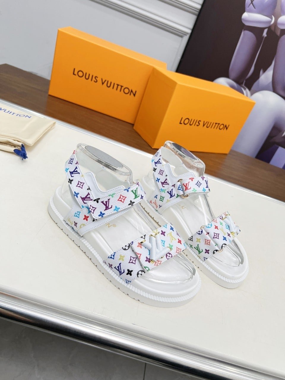 L0vis Vvtt0n X Murakami Lv Sunset Flat Comfort Sandal White 1Agxeq