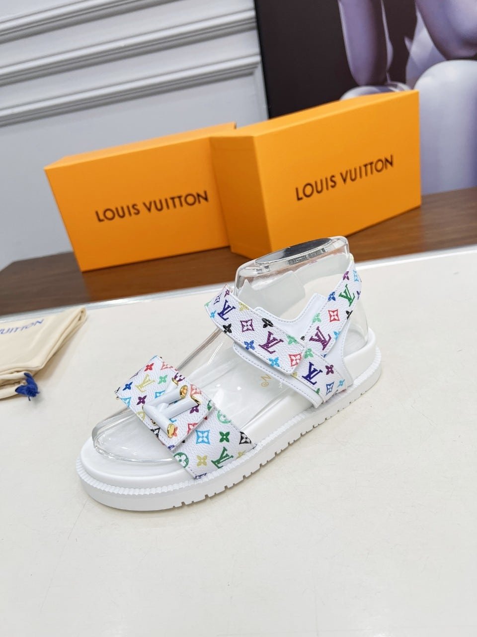 L0vis Vvtt0n X Murakami Lv Sunset Flat Comfort Sandal White 1Agxeq
