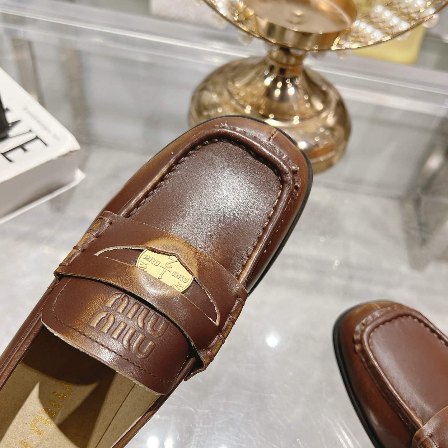 M1um1u Leather Loafers Brown
