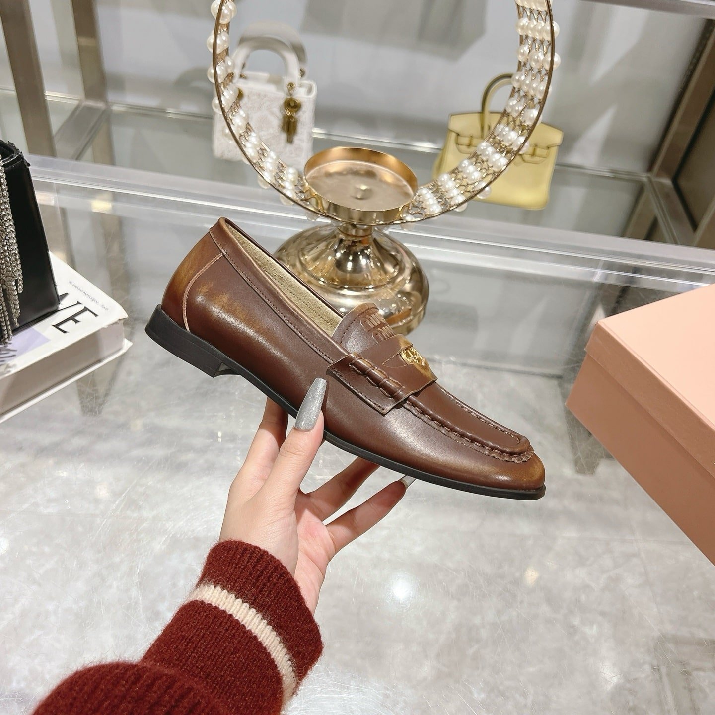 M1um1u Leather Loafers Brown